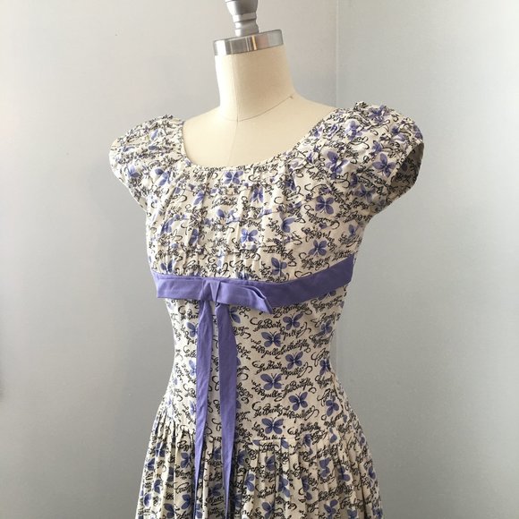 Vintage Dresses & Skirts - 1950s Day Dress, Vintage Lavender Butterfly Print Cotton Dress, Small